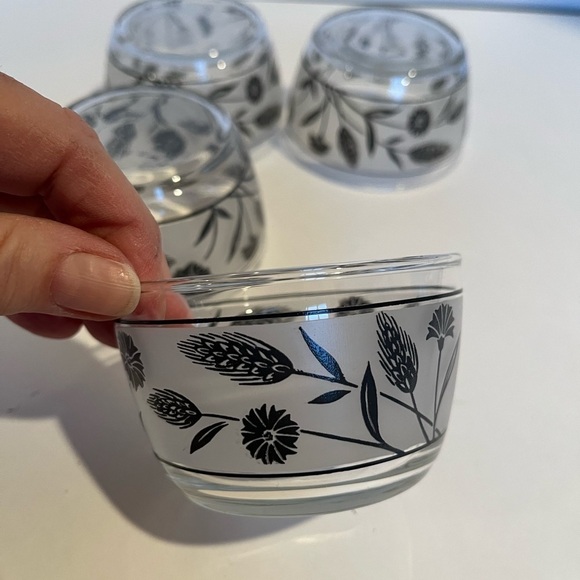 Vintage Libby Frost Dessert/ Snack Bowls Glass Wildflower/ Wheat Set of 5 - Picture 4 of 7
